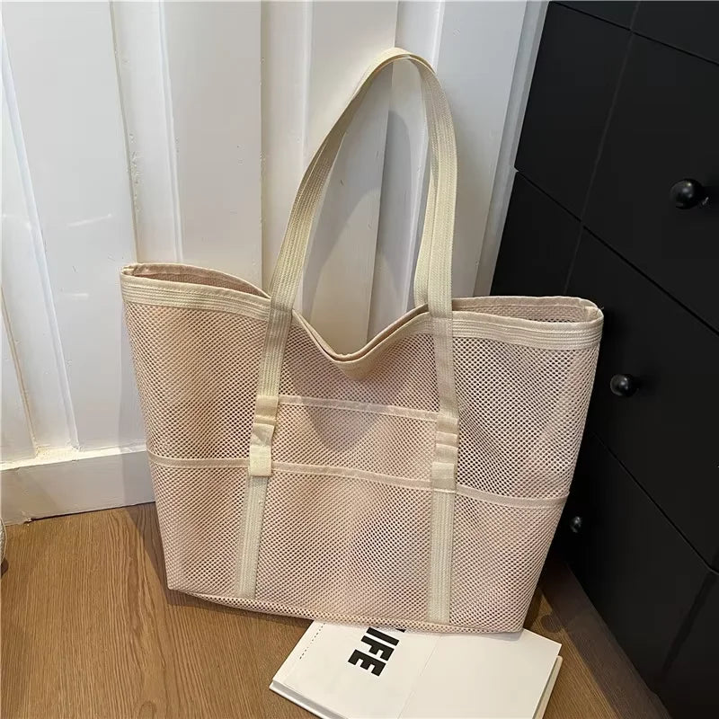 HOMEFISH Multipocket Summer Large Beach Bag For Towels Mesh Durable Beach Bag For Toys Waterproof Underwear Pocket Beach Tote