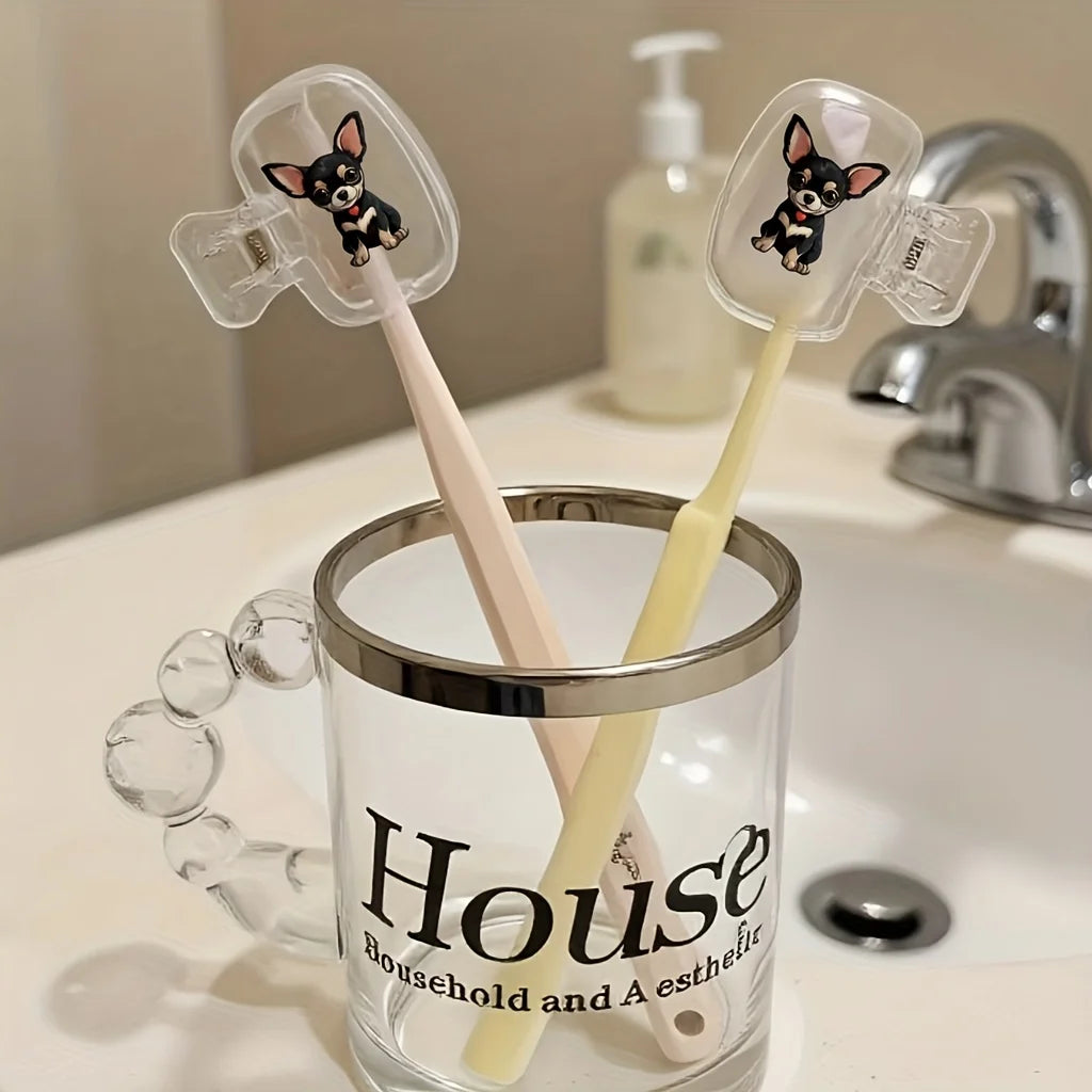 2pcs Cute Chihuahua Toothbrush Clip Portable Set Home Brush Clip Protector For Home And Travel Use Storage Box Gifts For Family