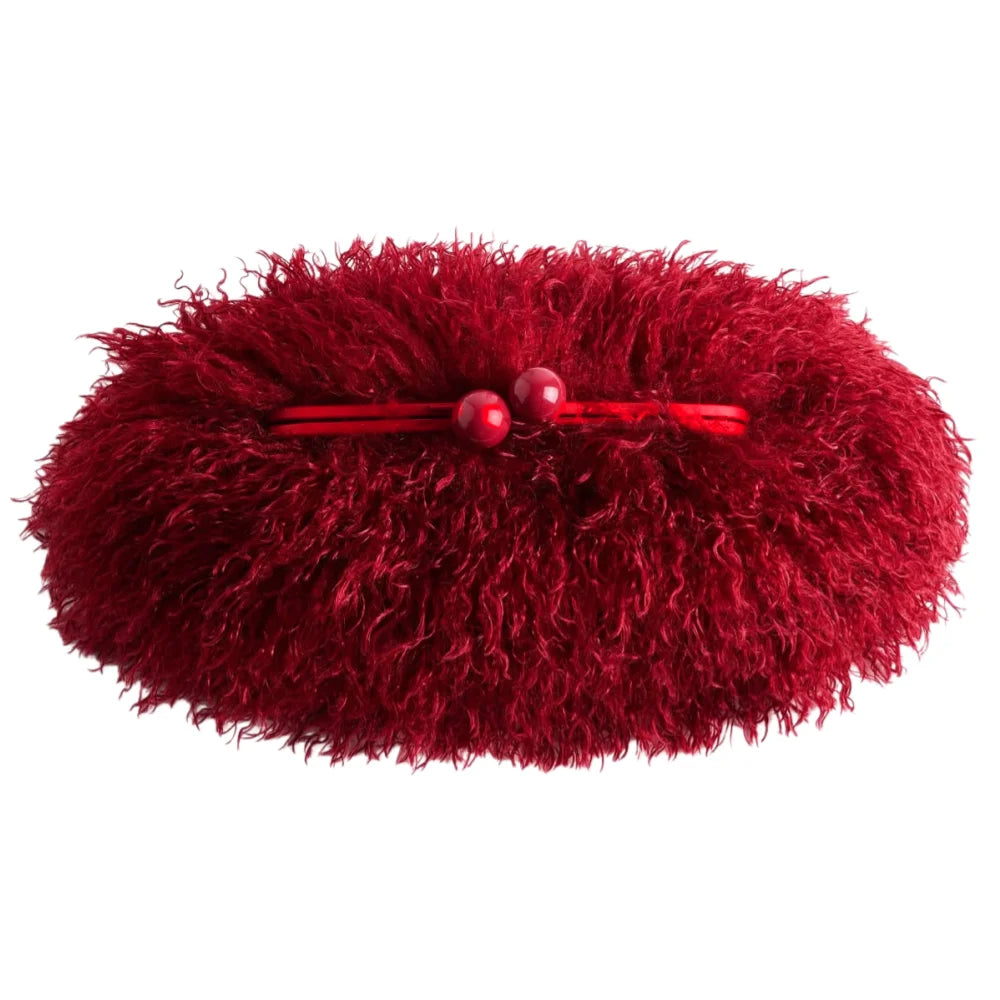 Women Kisslock Faux Fur Clutch Bag Winter Warm fuzzy Pouch Frame Clasp Bag With Chain Crossbody Dark Grey Red Yellow