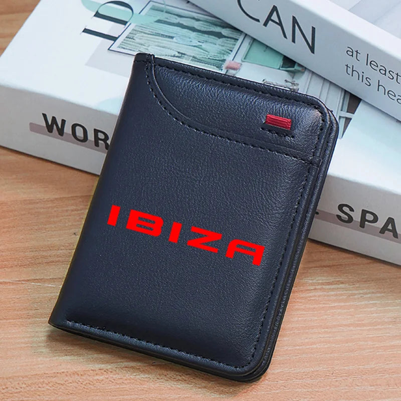 Leather Ultra-thin Mini PU Carbon Fiber Credit Card Holder Men Wallets Men For Seat Ibiza Ateca Arona Auto accessories interior
