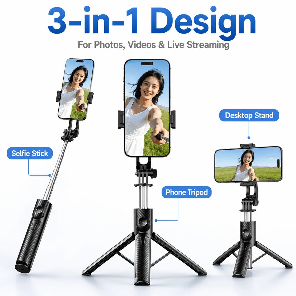 Bluetooth Selfie Stick Tripod 100cm Extendable Wireless Remote Foldable Phone Stand for Mobile Phone Travel Selfie Vlog Shooting