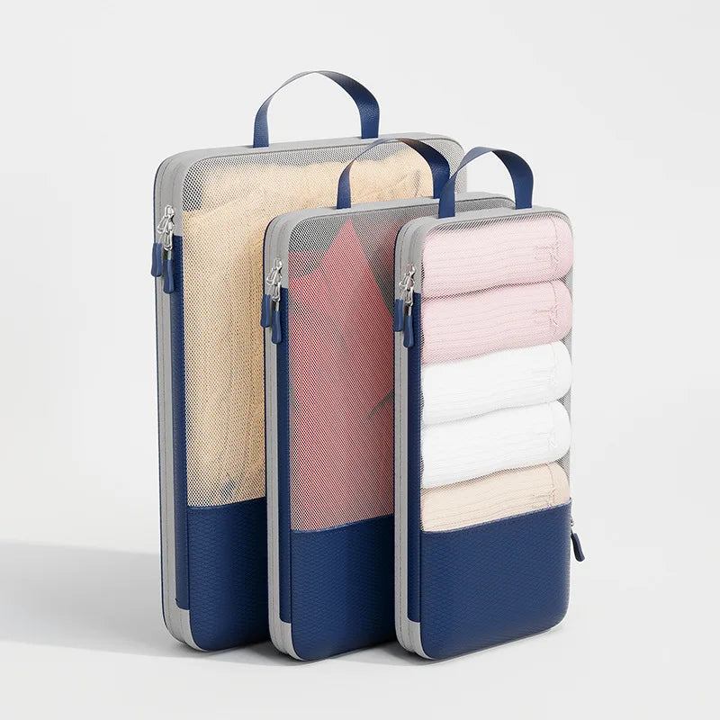 3pcs Expanded Travel Storage Bag Mesh Luggage Compression Organizer Bag High Quality Packing Cube Handheld Clothing Storage Bag
