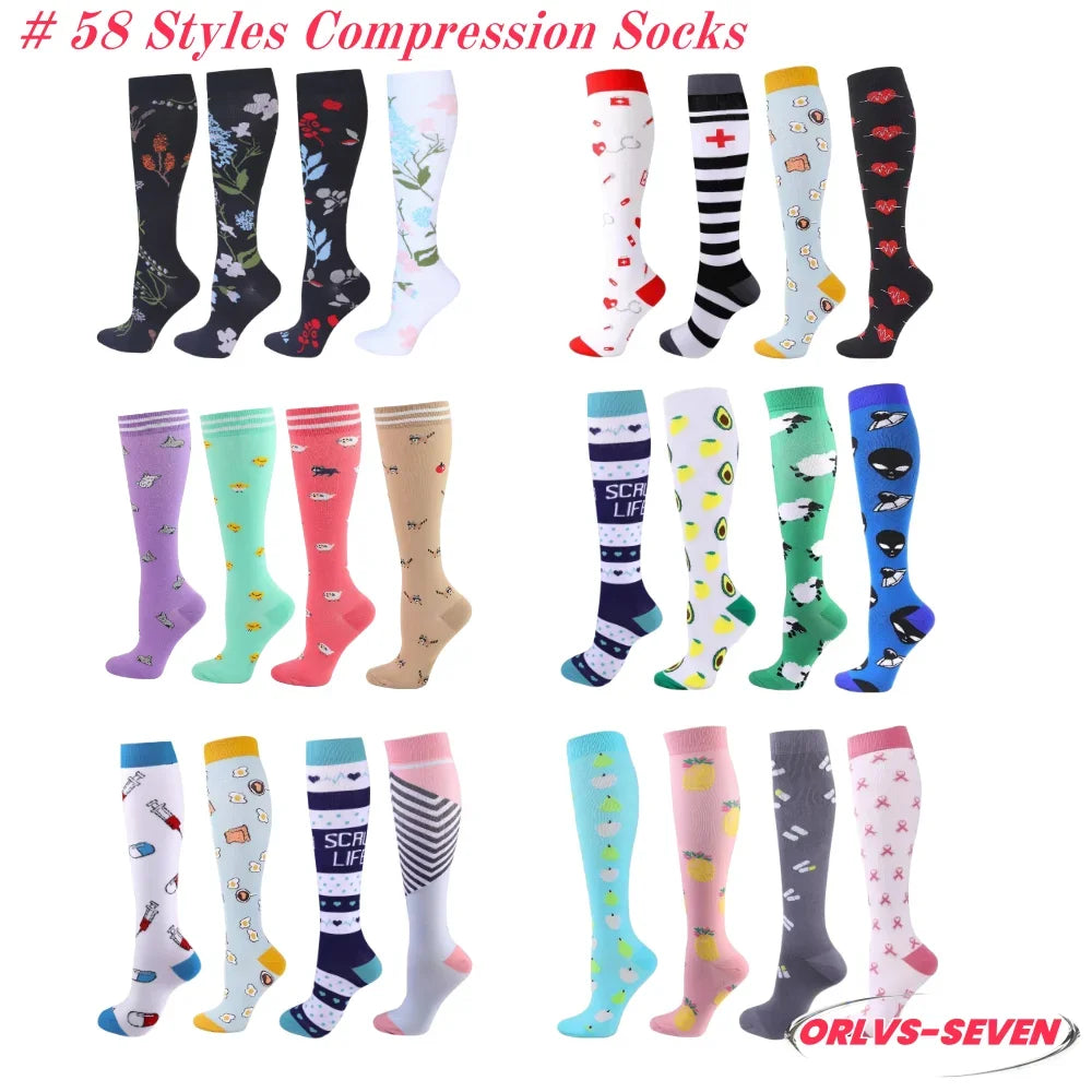 58 Styles Compression Socks for Men and Women Medical Diabetes Varicose Veins Sports Socks for Running Cycling Travel Flight