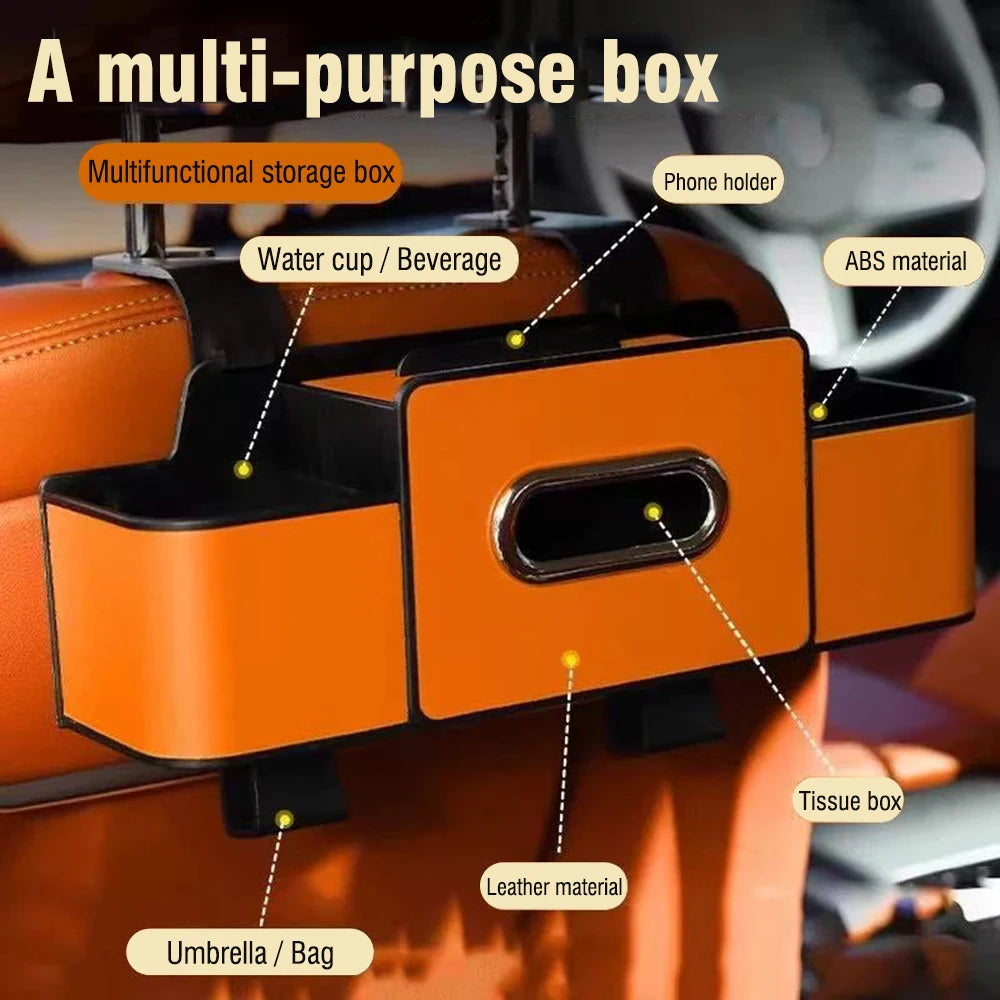 Car Backseat Car Organizer, Car Back Seat Storage Organizer with Tissue Box 2 Cup Holders Phone Stand and Hooks