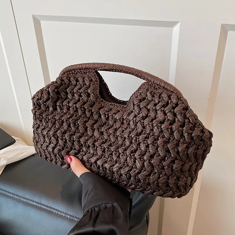 New Summer Beach Bag for Women Clutch Bag Luxury Designer Straw Bags Tote Handbag Fashion Woven Rattan Bags Female Travel Purse