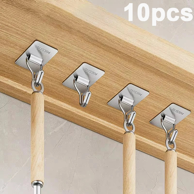 304 Stainless Steel Wall Hooks Self Adhesive Heavy Duty Towel Key Coat Bag Hanger Waterproof Hook Bathroom Kitchen Hardware Hook