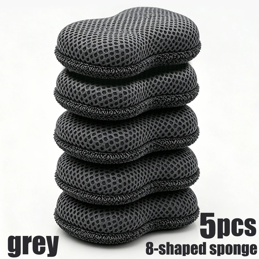 AUTOBRIGHT 8 shaped Car Wash Sponge Double Sided Chenille Microfiber Mesh Scratch-Free for Auto Car Detailing Cleaning tool Grey