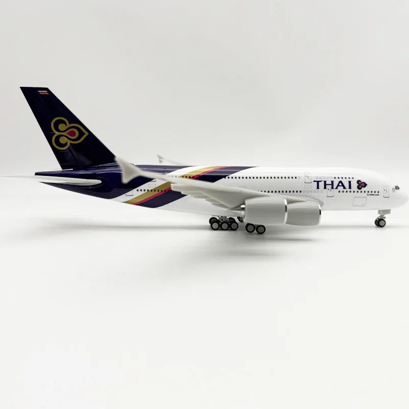 1/240 Scale Thai A380 Airplane Model Kit (30cm L) Diecast Resin Plane Model with Stand for Adult Aviation Gift or Boy Plane Toy