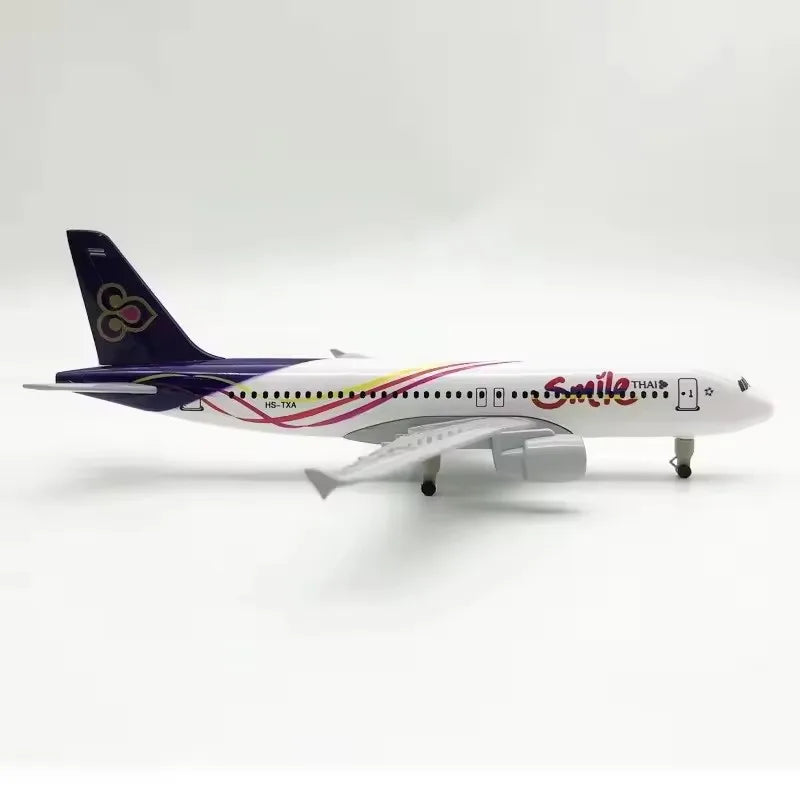 20cm Thai Smile A320 Airplane Model Toy 1/300 scale Metal Diecast plane Model with Stand＆wheel for Collection Display or Gift