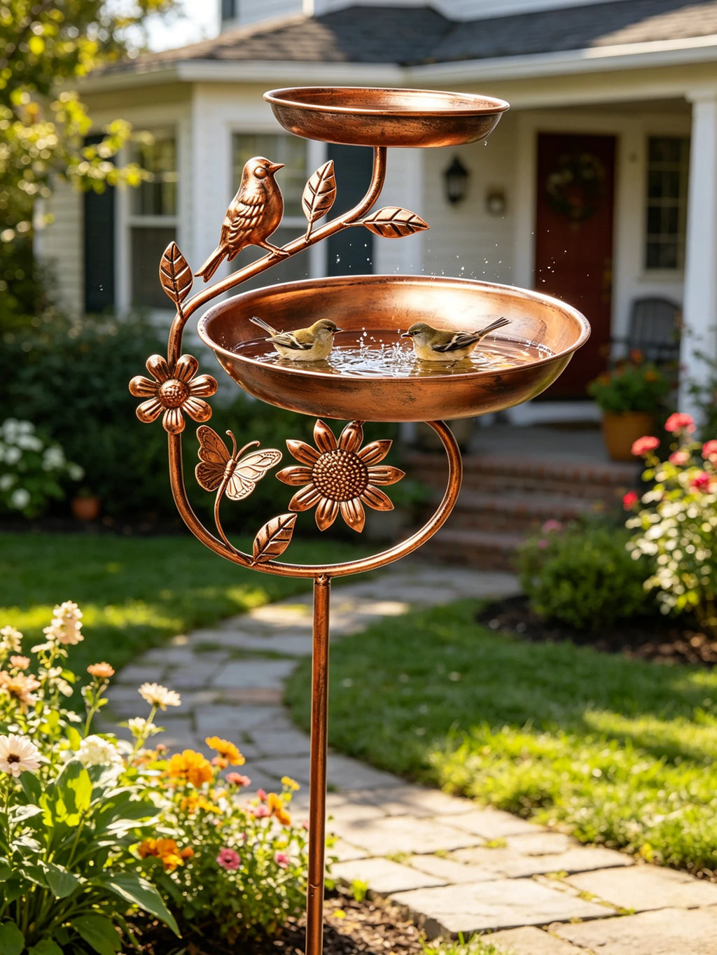 1Pc Garden Metal Bird Bath - Detachable Double Bowl Design, with Five-Claw Base, Sturdy and Durable Construction Can Be Used as a Bird Feeding and Drinking Bowl. Perfect for Outdoor Garden Decoration, Spring and Summer Decor,