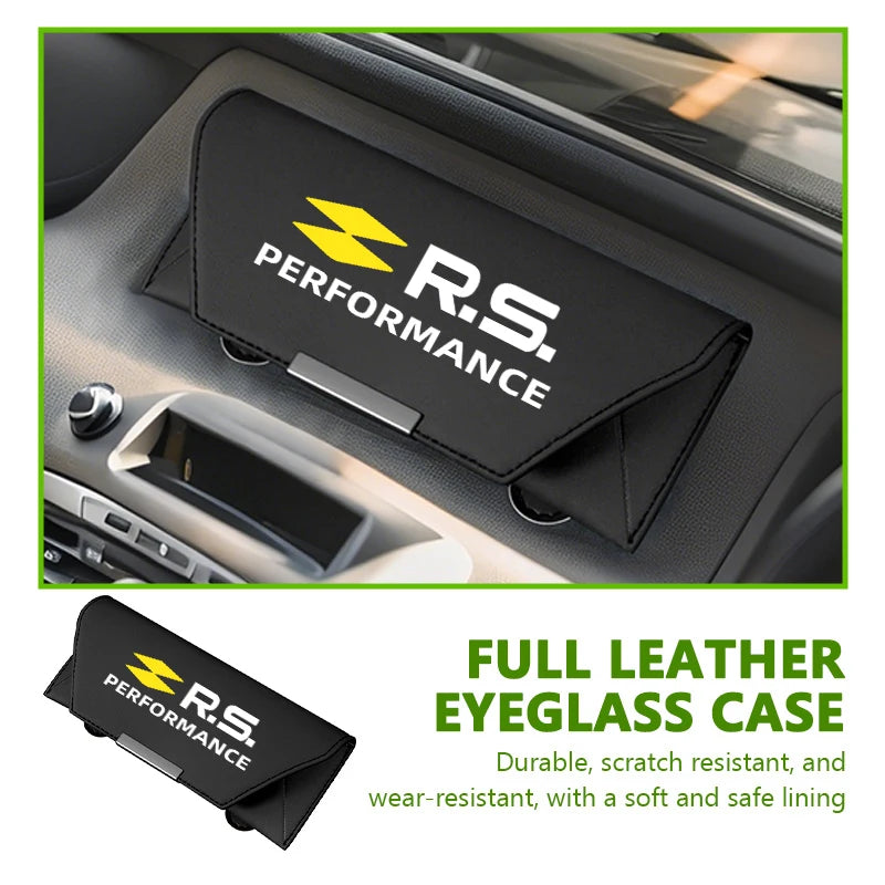 For Renault Leather Car Sun Visor Glasses Case Sunglasses Storage Clips Accessories RS Clio Scenic Logan Megane Koleos Sandero