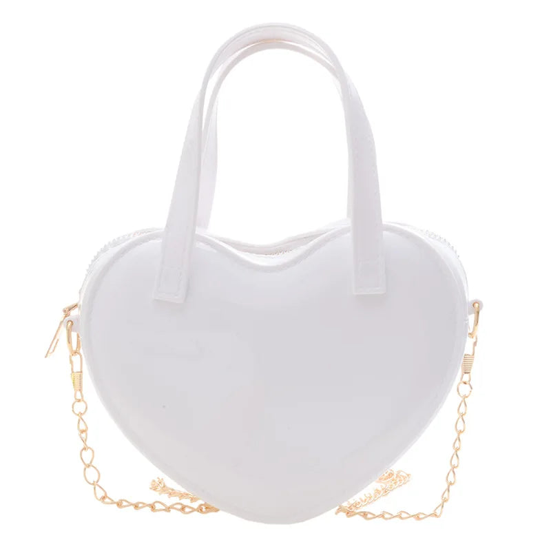 Fashion Women's Heart Shaped Handbags Cute Kawaii Solid PVC Crossbody Bags Wallet Purse Simple  Chain Shoulder Bag Lady Handbag