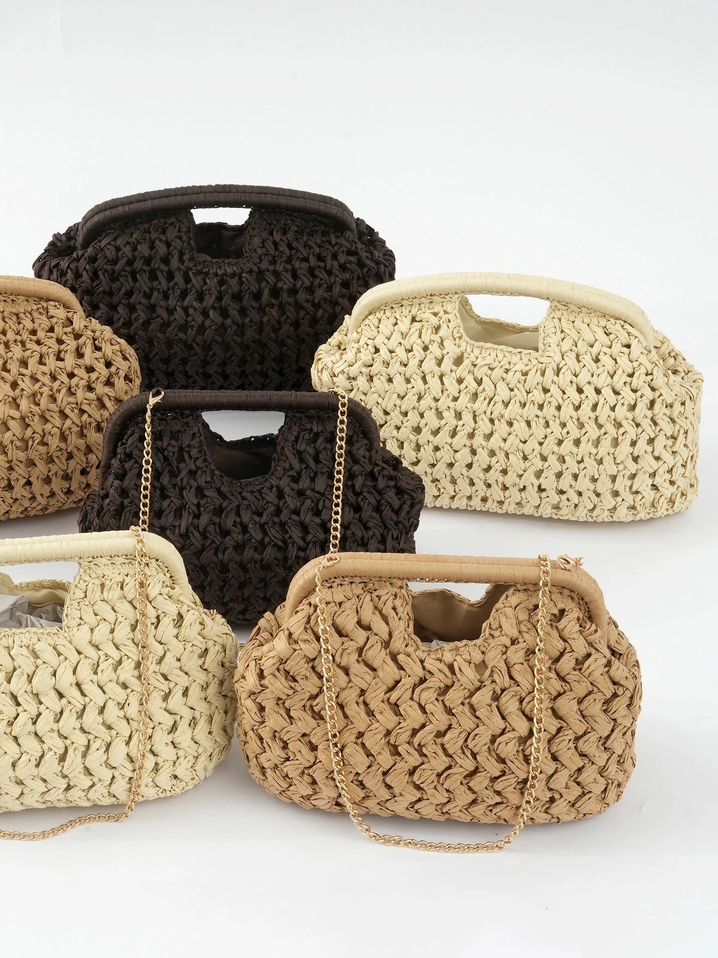 New Hollow Woven Bag Straw Clip Bag for Women Clutch Purse Crossbody Clip Bag Niche Summer