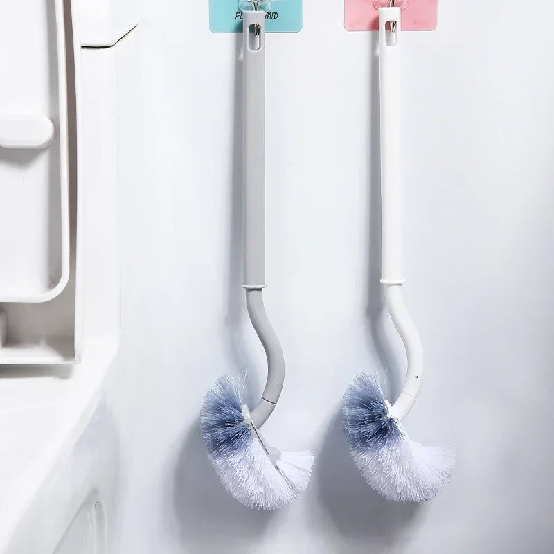 S Shaped Toilet Brush Wall-Mounted Cleaning Brushes Long Handled Soft Bristles Brush 360° No Dead Corner Bathroom Accessories
