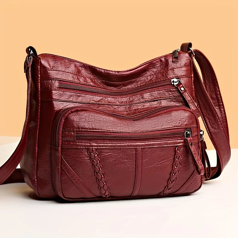 Vintage PU Leather Crossbody Bag, Retro Multi Layer Shoulder Bag, Fashion Handbag & Purse for Women's Work Travel Messenger Bag