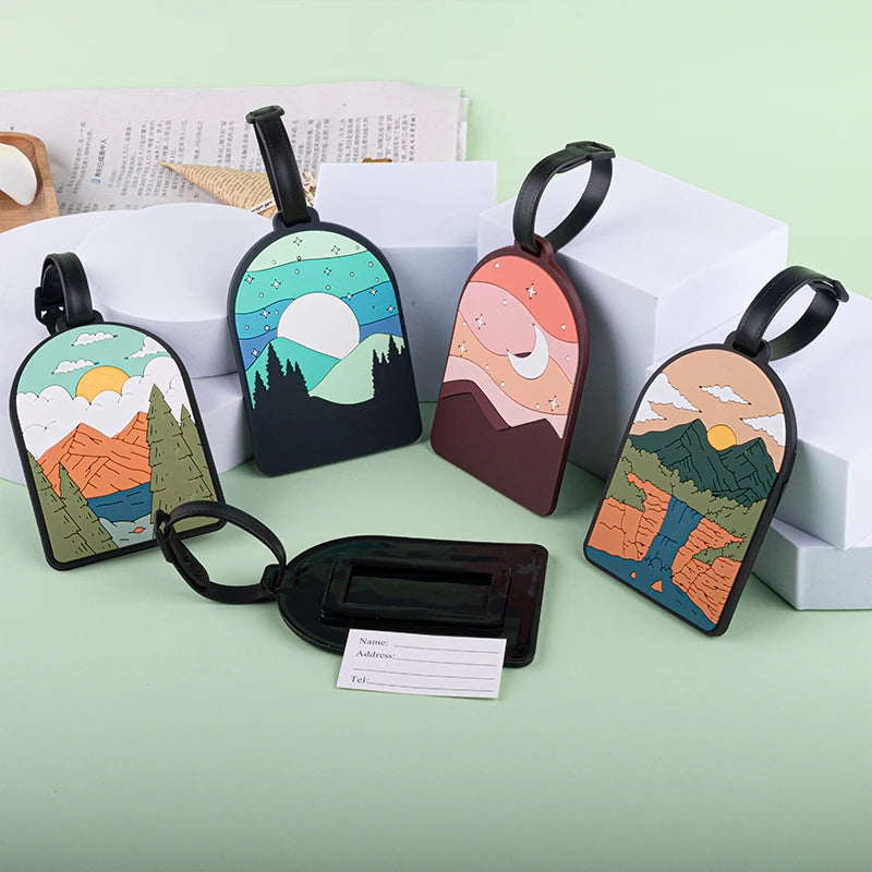 Camping Mountain Landscape Luggage Tag Nature Scenery PVC Suitcase Identifier Label Travel Baggage Name Tag Backpack Accessory