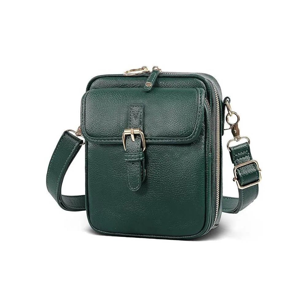 Leather Women Messenger Bag Large Capacity Anti-theft Crossbody Leather Bag Vintage with Adjustable Removable Strap
