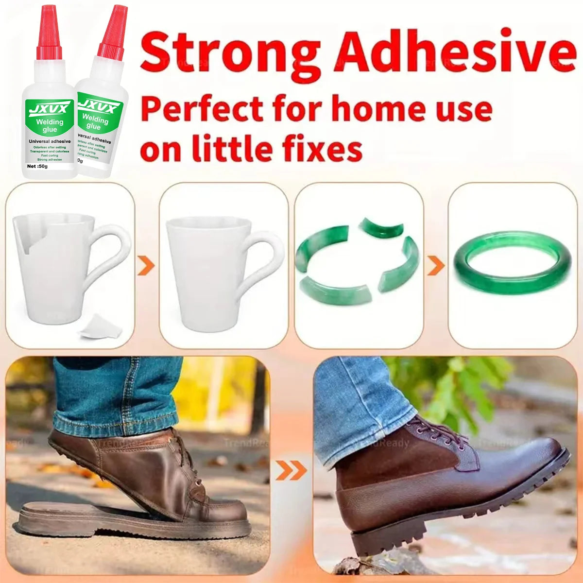 JXVX 50g Super Welding High Strength Oily Glue All-Purpose Liquid Glue extra strong Glue Tool 20g - Fast Drying Clear CA Glue.