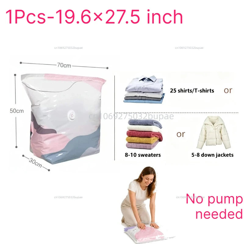 No Pump Vacuum Compression Bag  Space Saving Compression Bag Reusable Visible Organizer Quilt Blanket Clothes Wardrobe Storage