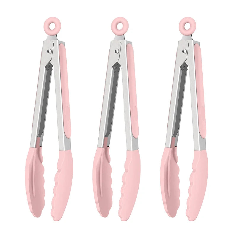 8 Inch Silicone Kitchen Tongs Heat Resistant BPA-Free Stainless Steel BBQ Grill Food Tongs Anti-Slip Cooking Clip for Steak