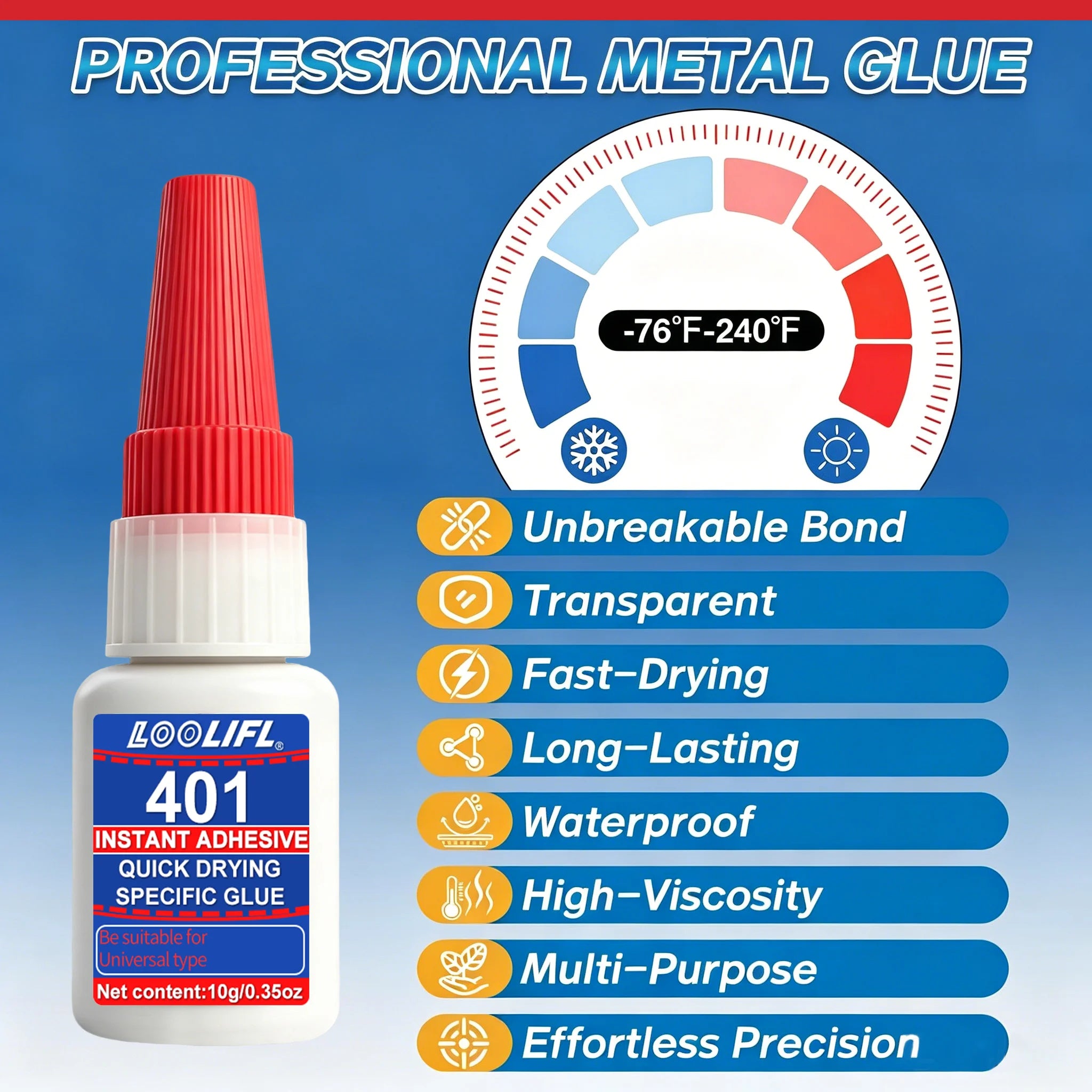Loolifl 401 Instant Adhesive 10g 1-7Pcs Super Glue Fast Dry Cyanoacrylate Glue Universal Strong Bond for Metal Plastic Ceramic