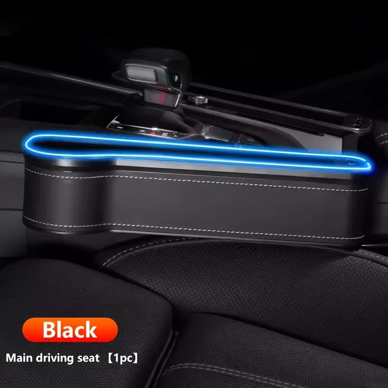 2-In-1 Car Seat Gap Organizer With Dual Usb Chargers&Colorful Ambient Lighting - Pu Leather Storage Box For Phones  Accessories