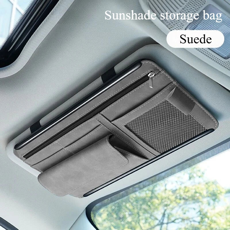 Multifunctional Car Sunshade Storage Cover Suede Interior Glasses Clip ID Card Holder - Interior Car Organizer