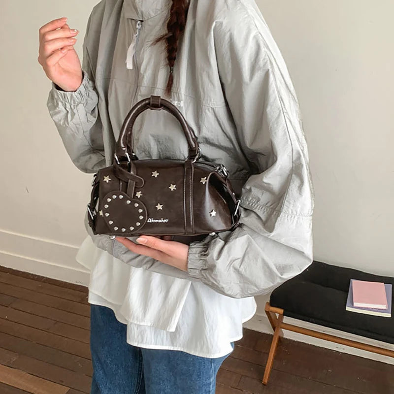 Korean Version New Large Capacity Retro Boston Bag Ins Crossbody Pillow Bag Star Women'S Fashion Handbag