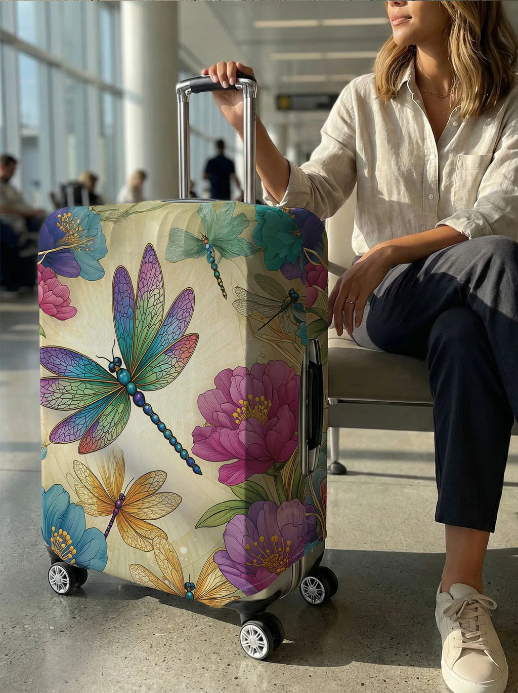 Dragonfly Flower Luggage Protection Cover, suitable for 18-32 inch luggage covers, luggage handle gloves, travel accessories