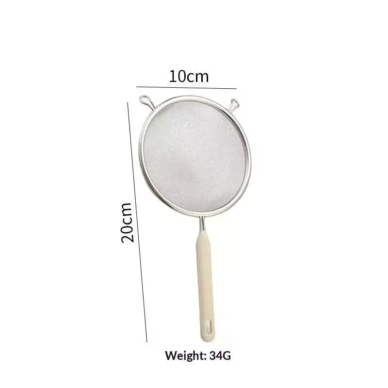 Durable 304 Stainless Steel Residue Filter With Plastic Handle Fine Mesh Strainer Flour Sieve Oil Skimmer Spoon Kitchen Utensils