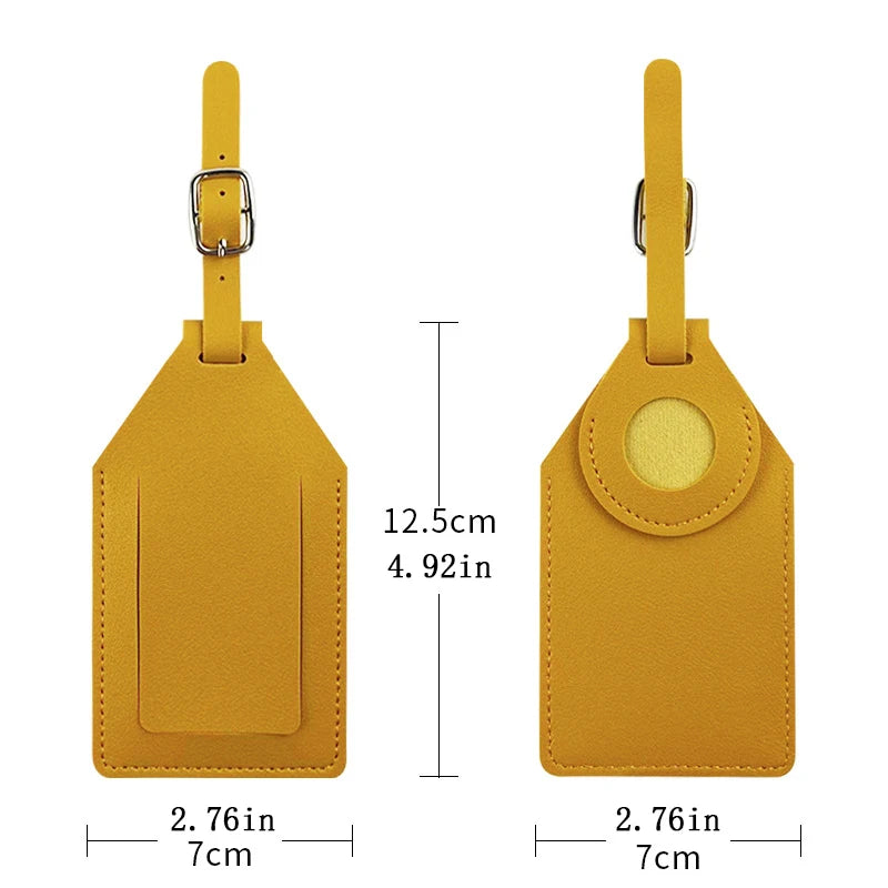 PU Leather Luggage Tag with Tracker Holder Privacy Flap ID Card Window Adjustable Buckle Travel Suitcase Name Label Accessories
