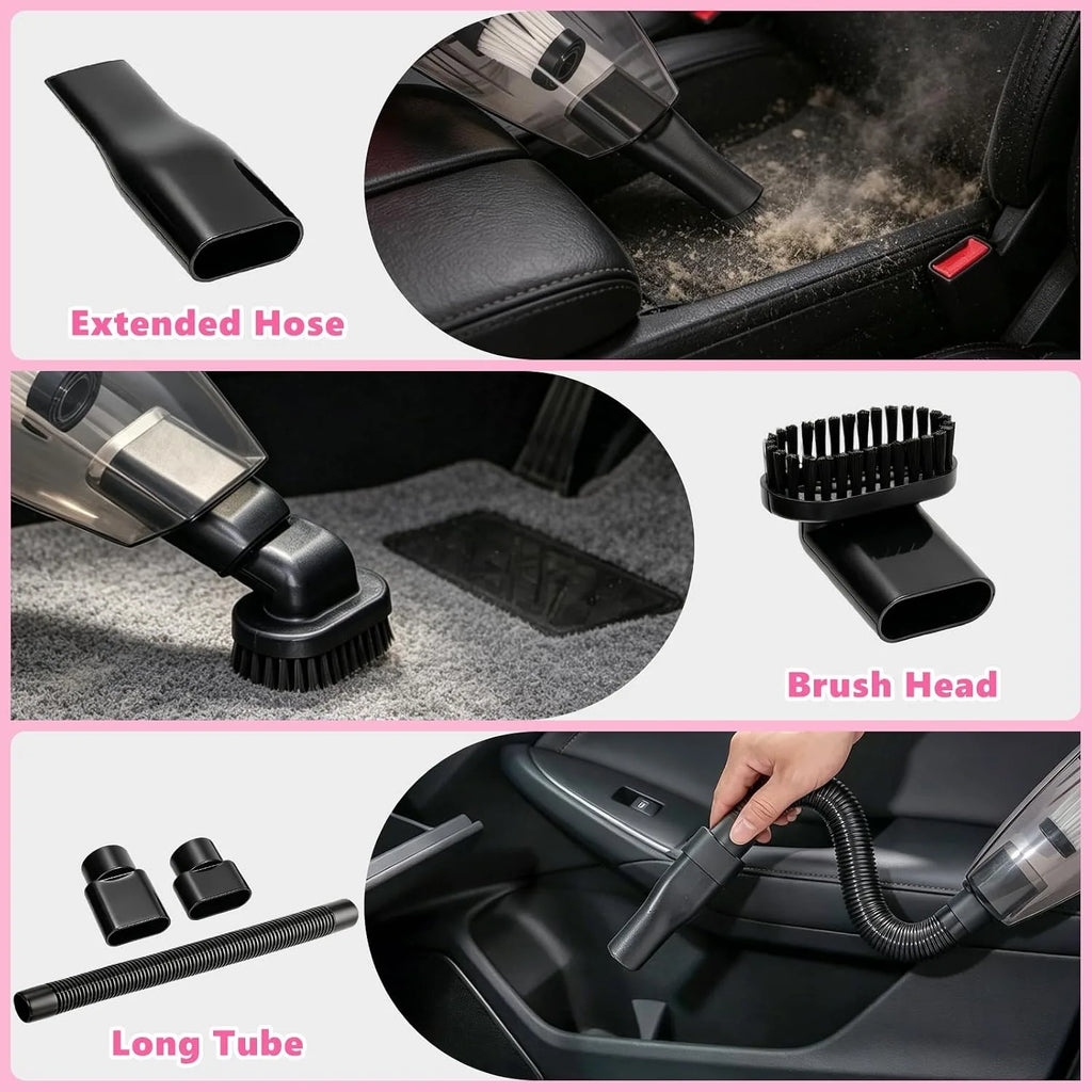 Pink Car Cleaning Kit, All in One Car Wash Tools, Car Vacuum Cleaner with Detailing Brushes, For Women Car Accessories, Car Inte