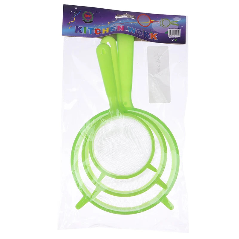 3pcs Plastic Fine Mesh Scoop Strainer Juice Tea Strainer Flour Colander Sieve Sifter Pastry Baking Tools Kitchen Accessories
