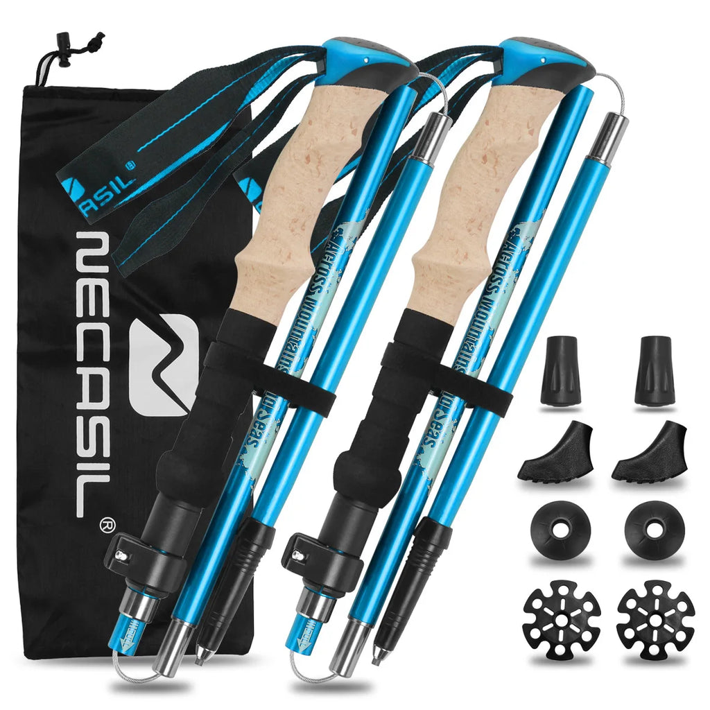2 Pack Foldable Trail Running Sticks Aluminium Lightweight Adjustable Trekking Pole Anti Shock Cork Handle Nordic Walking Hiking