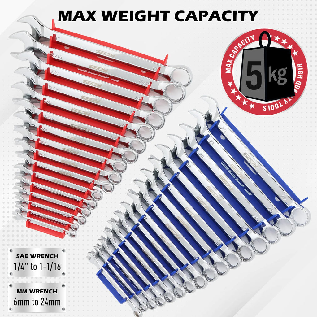 SEDY 2-Pack Magnetic Wrench Organizer 32-Slot Premium Wrench Rack Holder Tool Trays for Toolboxes Drawer Storage