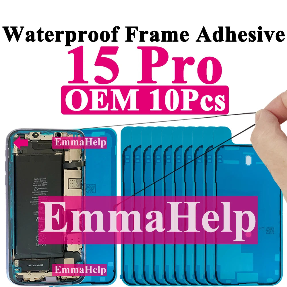 10pcs Waterproof Sticker for iPhone 16 Pro Max 17 14 13 12 11 15 XS XR 8 SE 3M Seal Adhesive Pre-Cut LCD Screen Frame Tape Glue