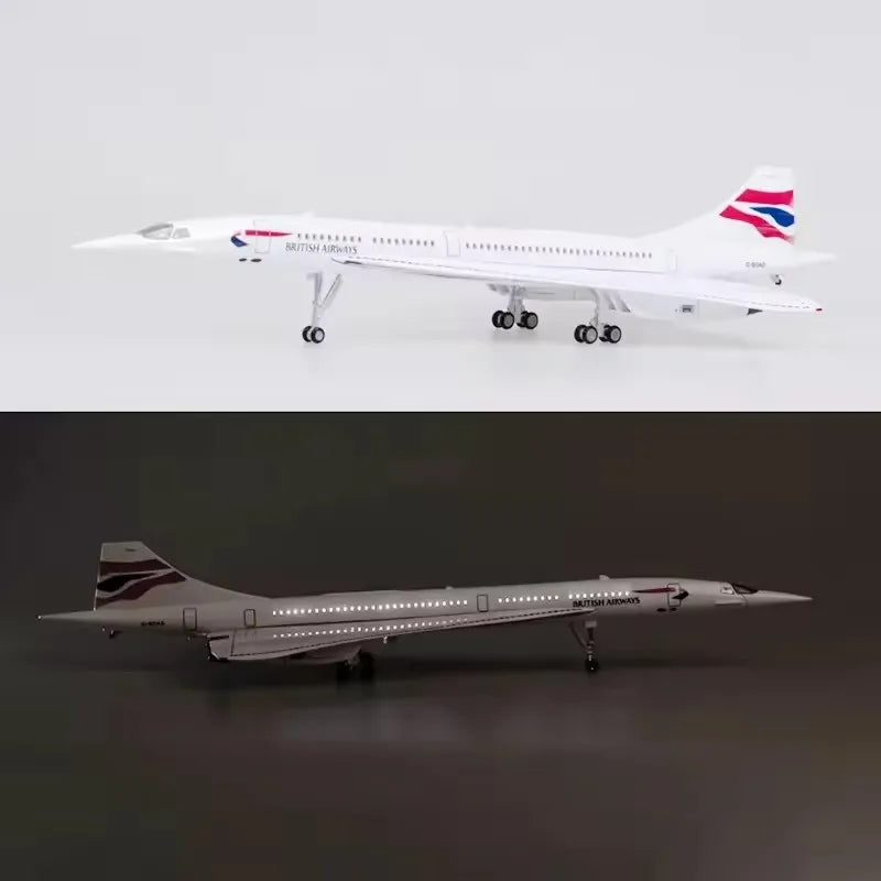 New 1:125 Scale Diecast British Airways Concorde Resin Airplane Airbus With Light Toy Plane Collection Display Decoration Fans