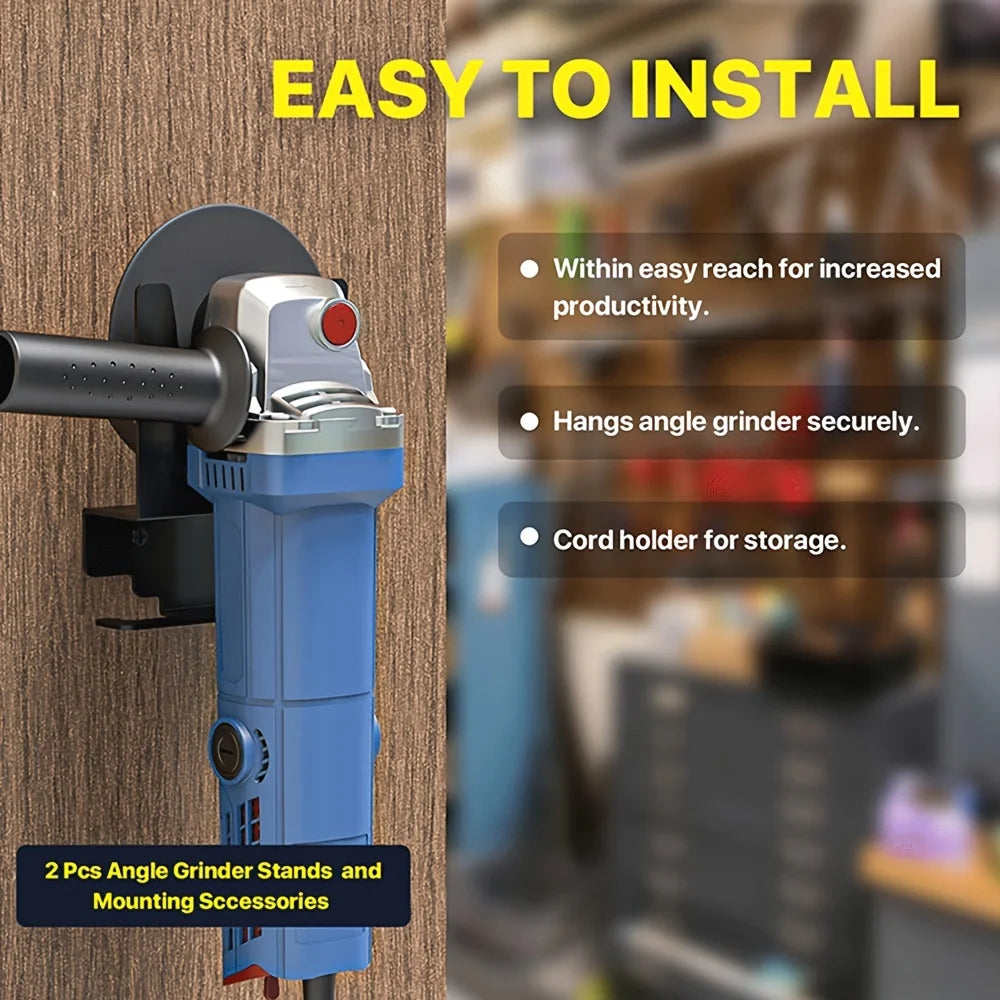 Wall Mount Angle Grinder Holder for 5 inch Grinder Polisher Heavy Duty Storage Rack with Cord Hook Garage Tool Hanger