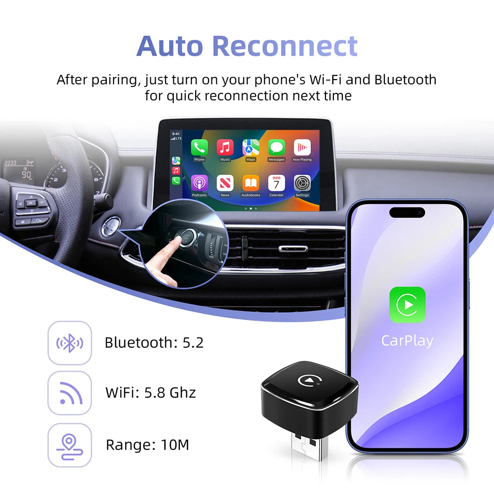 2026 2 in 1 Wireless CarPlay Adapter&Android Auto Wireless Adapter, 5Ghz WiFi USB Plug Play Dongle CarPlay Wireless