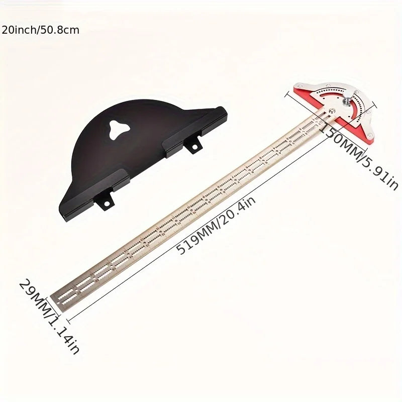 Precision Woodworking Edge Ruler Adjustable Angle Straight Marking Metal Pocket T-Square with Protractor Metric Measuring Tool