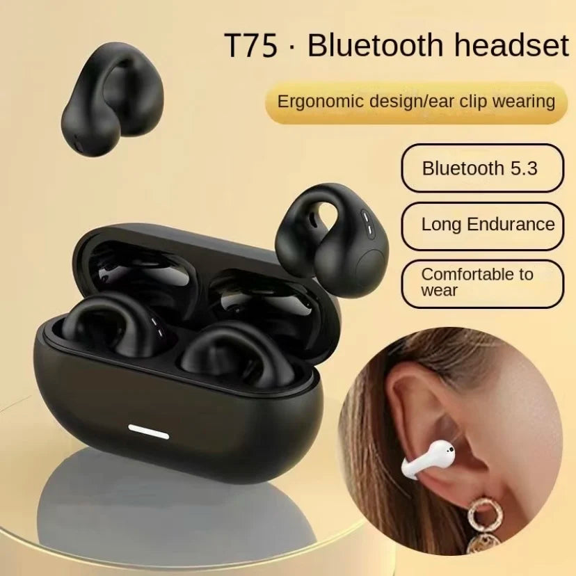 2026 Year of the Horse Gift Ear Clip Bluetooth 5.3 Headphones Open Ear Sports Long Battery HD Call Earbuds