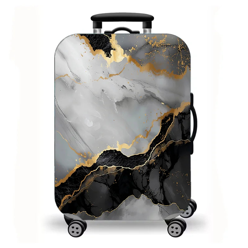 Luggage Cover, Gold Foil Fluid Marble Agate Print Stretch Suitcase Protector, Luxury Neutral Abstract Travel Design