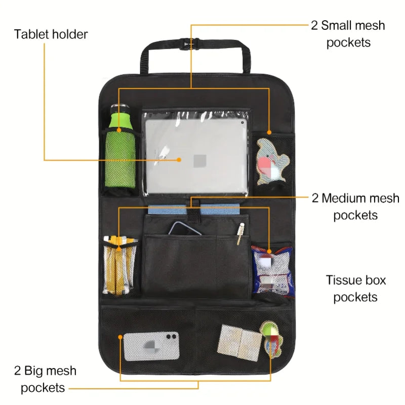 Car Backseat Organizer with Tablet Holder,1PC Kick Mats Back Seat Protector with 9 Storage Pockets Travel Accessories
