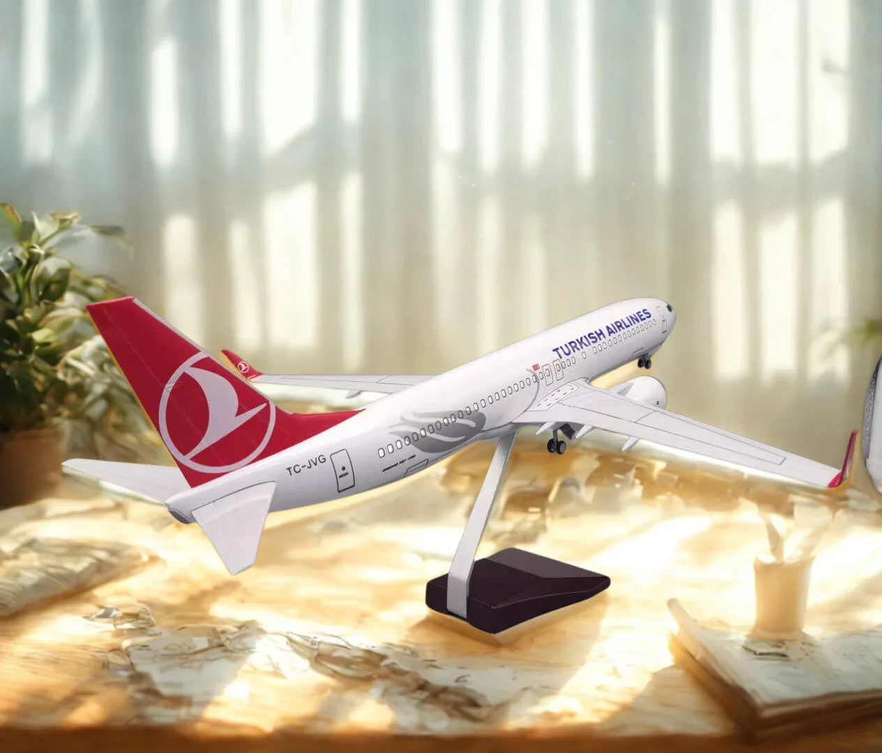 Simulated B737 Türkiye Airlines 737 Airplane Toys Model Scale 47cm Length with LED Lights Highly Simulated Resin Material for