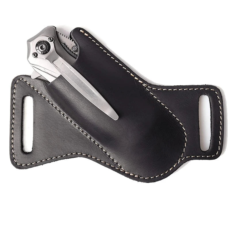 1PC Leather Knives Sheaths EDC Folding Knives Carrier Survival Waist Belt Clip Bag Folding Knife Anti-scratch Leather Cover Pack