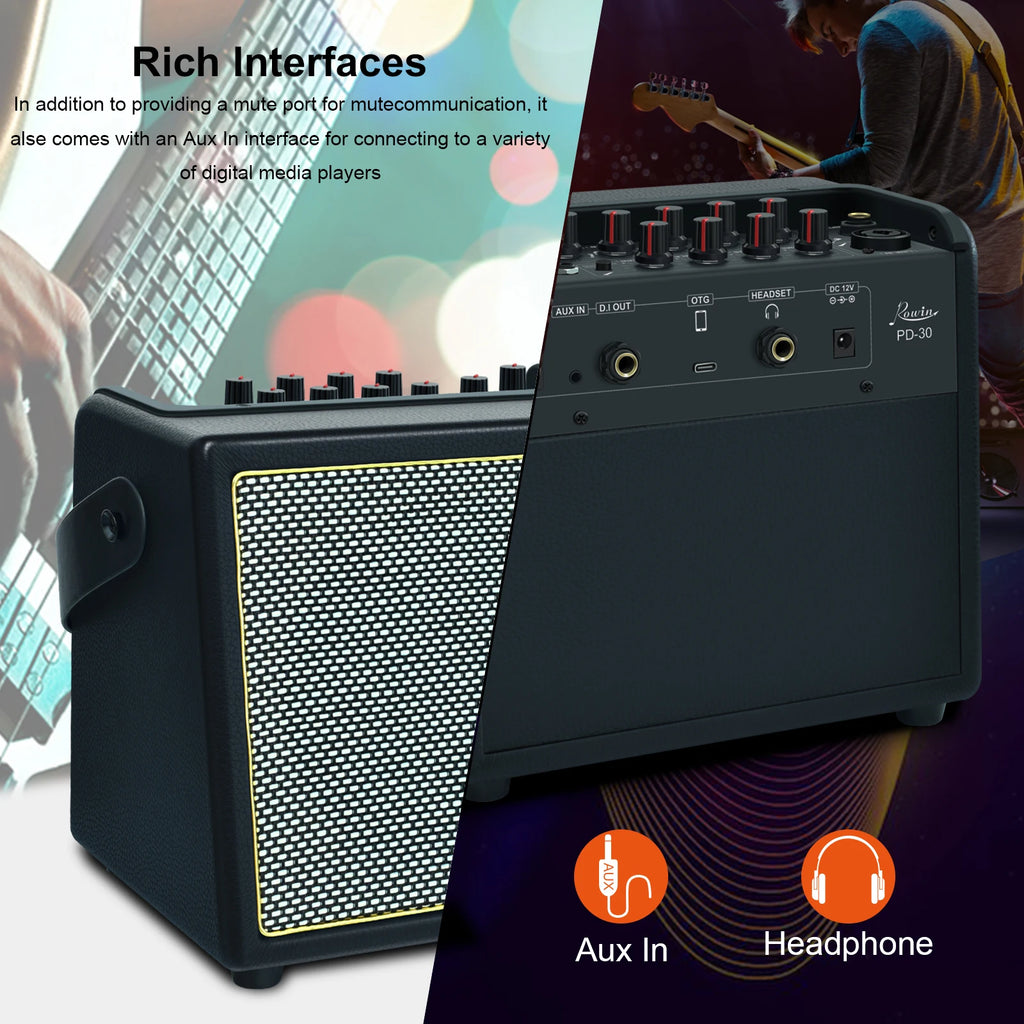 Rowin Acoustic Guitar Amplifier,30 Watt Bluetooth Speaker Rechargeable Battery Acoustic Guitar Amp with Reverb Chorus Effect