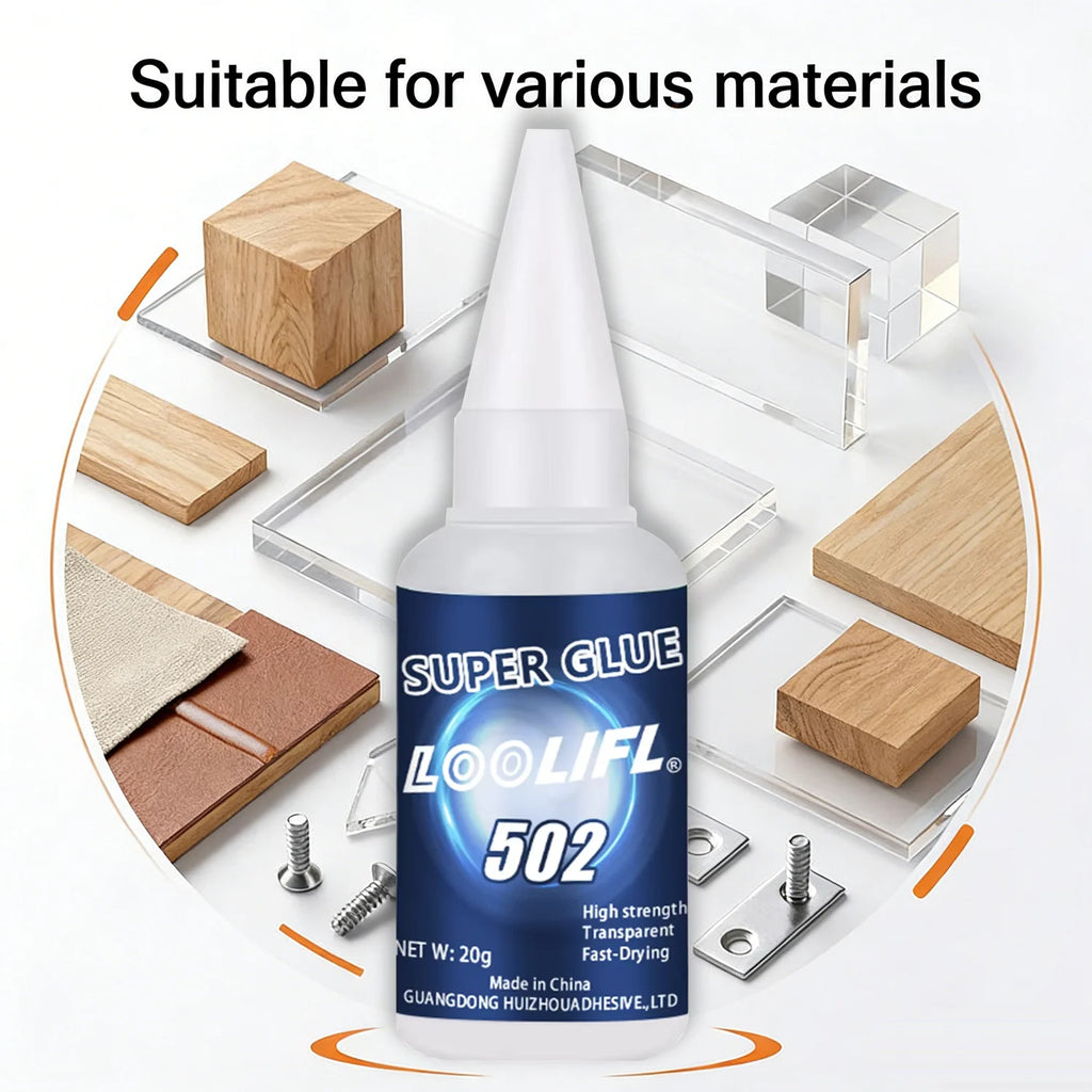 LOOLIFL 1-7PCS 502 Super Glue Cyanoacrylate Adhesive Fast Drying High Strength Transparent Repair Adhesive For Metal Plastic 20g