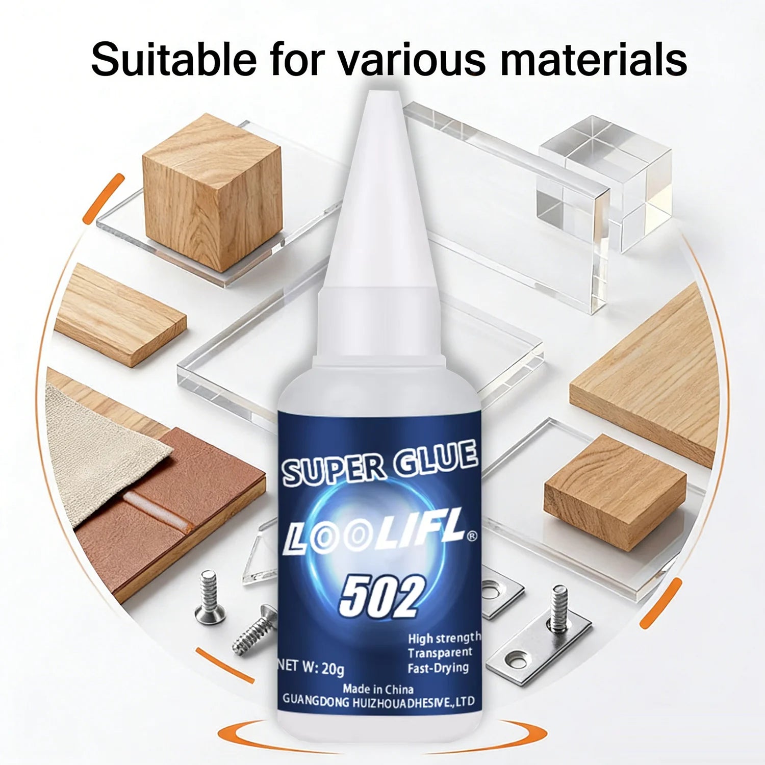 LOOLIFL 1-7PCS 502 Super Glue Cyanoacrylate Adhesive Fast Drying High Strength Transparent Repair Adhesive For Metal Plastic 20g