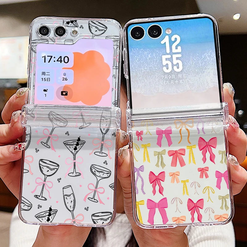 Cup Bowknot Pattern Phone Case For Samsung Galaxy Z Flip 7 FE 8 6 5 4 3 5G Flip7 Flip6 Flip8 Clear Shockproof Folding Hard Cover