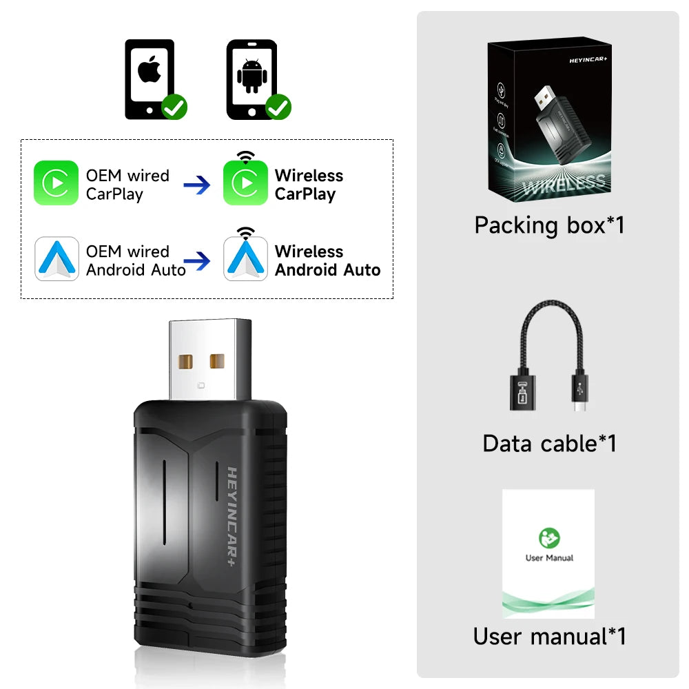 2026 New HEYINCAR 2in1 Wireless Android Auto Adapter Carplay Wireless For Peugeot 208 308 408 508 2008 3008 4008 5008